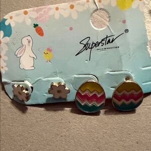 Superstar Kids Multicolor Easter Egg and Flower Stud Earrings